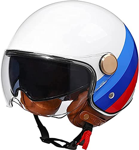 Casco De Motocicleta De Cara Abierta Con Visera, 3/4 Para Mujeres Adultas Y Hombres, Cascos De Motocicleta Vespa Vintage De Media Cara Para Scooter, Casco Aprobado Por ECE E, L (57-58CM) Cover
