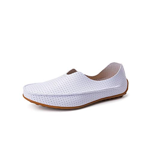 Summer Breathable Perforated Casual Shoes for Men PU Leather Comfortable Lightweight Flat Loafers Anti-Slip Slip-on Round Toe