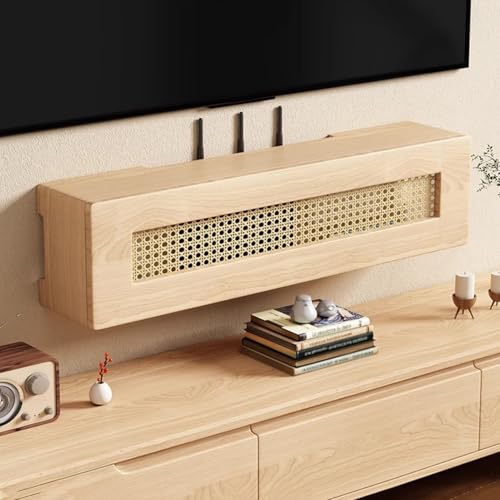 Armoire de rangement pour routeur WiFi jaune de 60 cm avec gestion de câbles intégrée