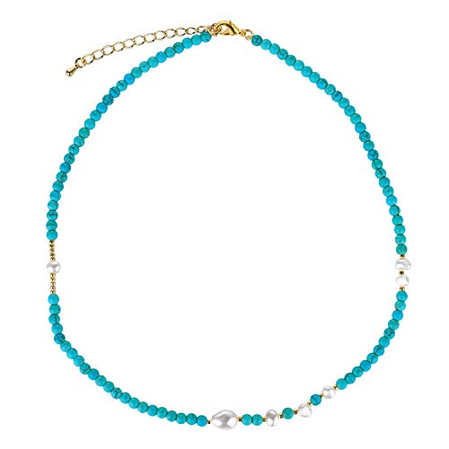 KELITCH Collar de cuentas turquesas para mujer, gargantilla de perlas de concha collares con dijes