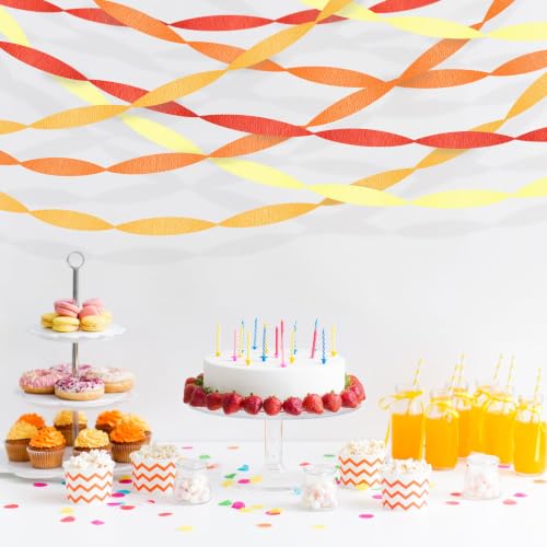 Image of Orange Streamers Party Decorations, 8 Rolls 656ft Red Orange Yellow Crepe Paper Streamers for Thanksgiving Birthday Anniversary Firefighter Fall Decorations Supplies
