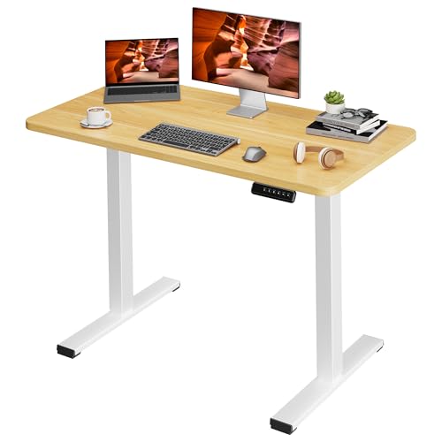 Image of One-Piece Standing Desk 47 x 24 Inches, Small Adjustable Height Desk, Electric Sit Stand Desks Home Office Computer Workstation, Maple