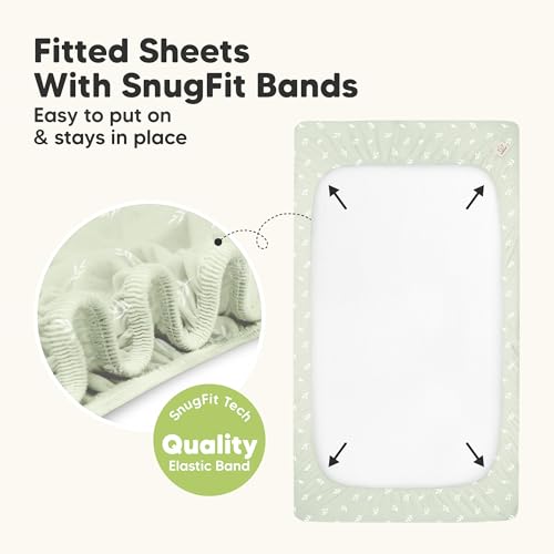 Image of 2-Pack Waterproof Baby Crib Sheets for Boys, Girls, 52x28 (Herb) | Viscose Derived from Bamboo Toddler Bed Sheet Neutral, Fitted Crib Mattress Protector Cover for Baby Bedding, Soft & Gentle