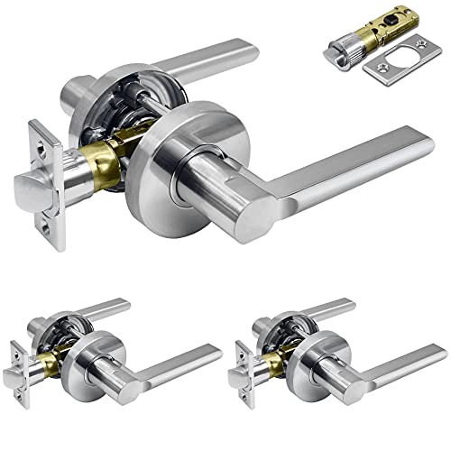 Cheapest 🛒 [3 Pack] BESTTEN Vienna Series Contemporary Round Passage Door Handle with Removable Latch Plate, Interior Hallway Closet Door Lever Set, All Metal for Commercial and Residential, Satin Chrome