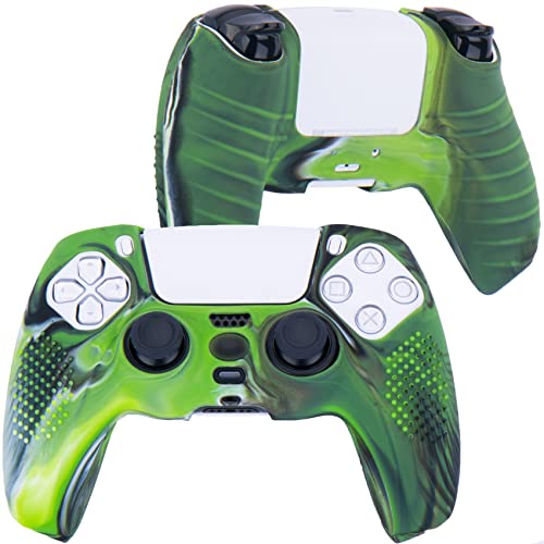 YoRHa Studded Silicone Rubber Gel Customizing Skin Cover for PlayStation 5 PS5 Controller x 2(Camouflage Red+Green) with Pro Thumb Grips x 10 - Image 2