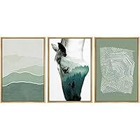SIGNWIN Framed Canvas Print Wall Art Double Exposure Horse with Green Geometry Geometric Animals Mixed Modern Art Rustic Scenic Relax/Calm Cool for Living Room, Bedroom, Office - 16