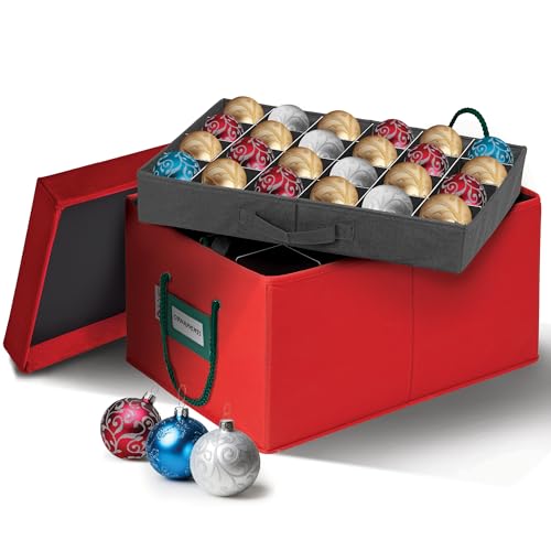HOLDN’ STORAGE Christmas Ornament Storage Container Box with Dividers – Convenient Durable 3 Individual Removable Trays Fits Up to 72-3” Ornaments.