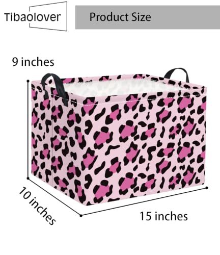 Image of Rectangular Baby Kids Storage Basket for Home Kitchen Girls Cute Toy Storage Bin Organizer Shelf Book Room Decor(Pink Leopard)