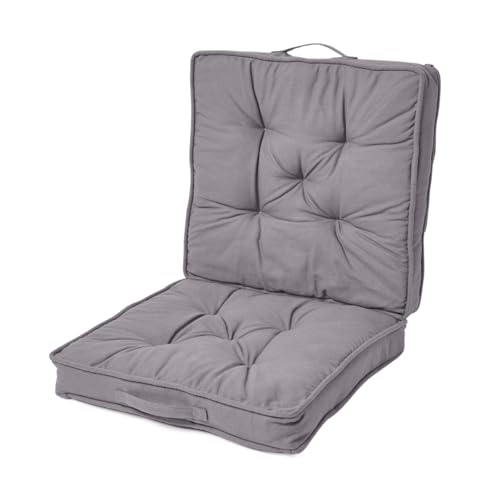 HOMESCAPES Grey Travel Booster Cushion Large Firm 50cm Square Seat Pad and Backrest Luxury Thick Soft Charcoal Grey Cotton Supportive Car Cushion For The Elderly, Post-Operative and Lumbar Support