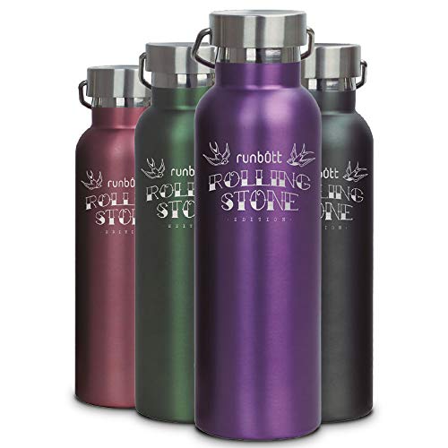 Runbott Botella Termo Ceramica - Negro Metalizado Rolling Stone - Acero térmico sin BPA con Recubrimiento Interno de cerámica Cover