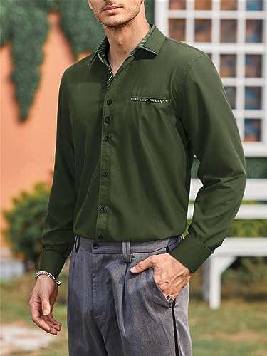 Image of HISDERN Mens Dress Shirts Long Sleeve Button Down Casual Shirts for Men Inner Contrast Formal Business Tuxedo Wedding Shirt