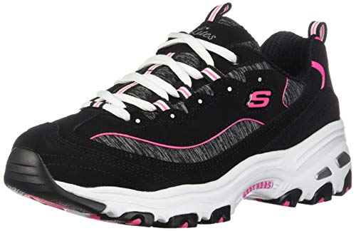 Skechers Women's D'Lites-Me Time Lace Up Fashion Sneakers, Black/Hot Pink, 9.5