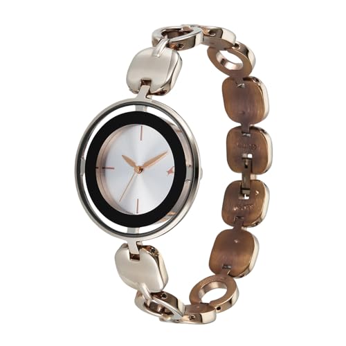 Image of Fastrack Chrome K Quartz Analog with Silver Dial Titanium Brass Solid Strap Watch for Women - 6237QM04