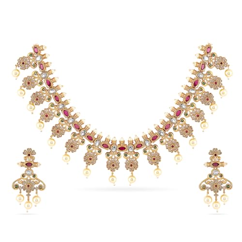 Image of Rubans Necklace Set American Diamond and Cubic Zirconia Ethnic Jewellery Gift for Women & Girls