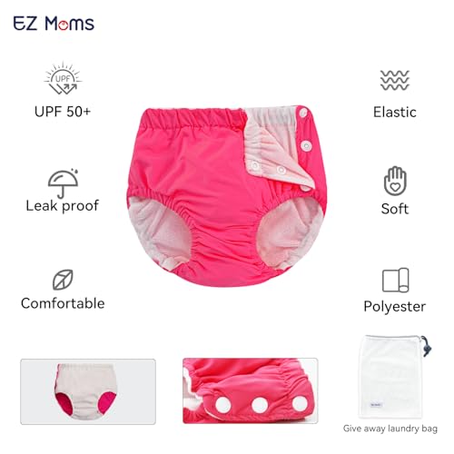 Image of EZ Moms 2 Packs Reusable Swim Diapers Toddler Baby Swim Diaper Size 4 Washable Snap Pool Swimming Diaper 4T Soft and Silky Waterproof Diapers for Swimming Lessons Boys and Girls with a Laundry Bag