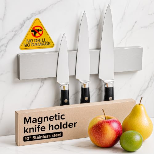 Steel Magnetic Knife Holder Strip for Wall, No Screws, 10" (25cm)