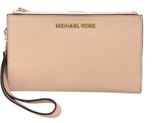 Michael Kors Jet Set Travel Double Zip Saffiano Leather Wristlet Wallet (Truffle)