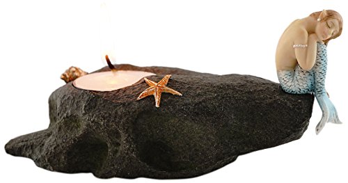 Top Collection Miniatur Feengarten und Terrarium Statue Teelichthalter Meerjungfrau auf Stein