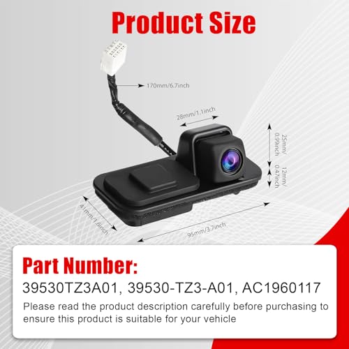 Image of FZJDSD 39530TZ3A01 Rear View Back Up Camera Park Assist Reverse Camera Compatible with Acura TLX 2015-2020 Replace 39530-TZ3-A01 AC1960117