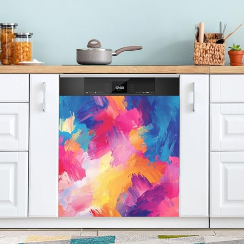 Cubierta magnética para lavavajillas, 58,42 x 66,04 cm, cubierta magnética para puerta de lavavajillas, panel decorativo para armario de cocina, nevera, lavadora, grafiti colorido