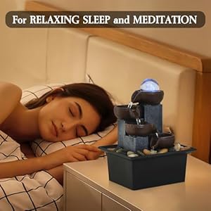 Water Fountains Indoor Waterfall Tabletop Fountain Desk Fountain with Rainbow Colors LED Lighting from Spinning Crystal Ball Relaxing Waterfall n River Rocks for Natural Feng Shui Effect