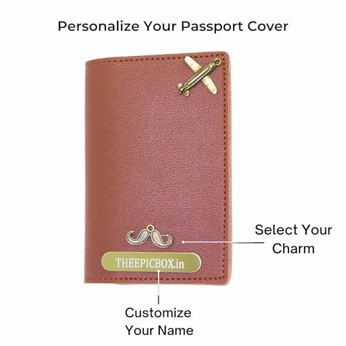 Image of Personalised Name & Charm Leather Passport Cover Holder for Men & Women (Tan)
