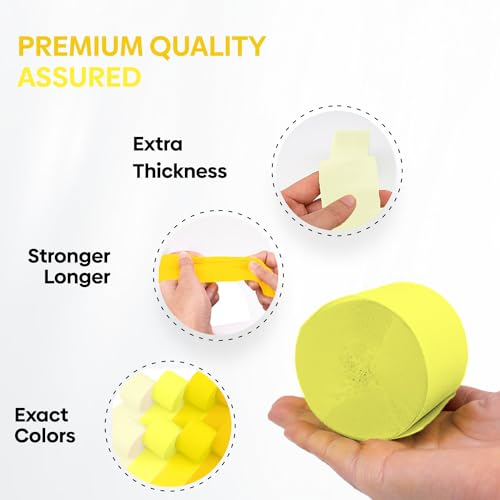 Image of 8 Yellow Streamers with White, 656ft Pack of Crepe Paper Party Decorations | Each roll is 82 ft long and 1.8 Inch wide ideal for Birthday Party Decor, Graduation Parties and Summer Parties