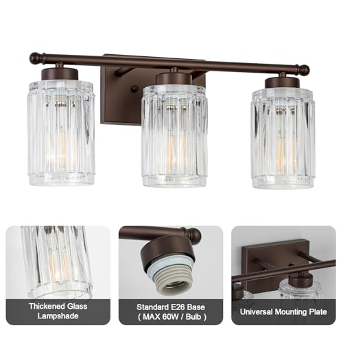 Image of 3 Light Bathroom Light Fixtures Modern ORB 18 Inch Vanity Lights for Bathroom Lighting Fixtures Over Mirror with Thickened Glass Shade for Cabinet Mirror Bedroom Hallway