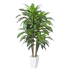 Artificial Plants,4FT Dracaena Tree Faux Plants with White Taper Planter,Tall Fake Plant for Indoor,Fake Tree for Home Decor Office Living Room Porch