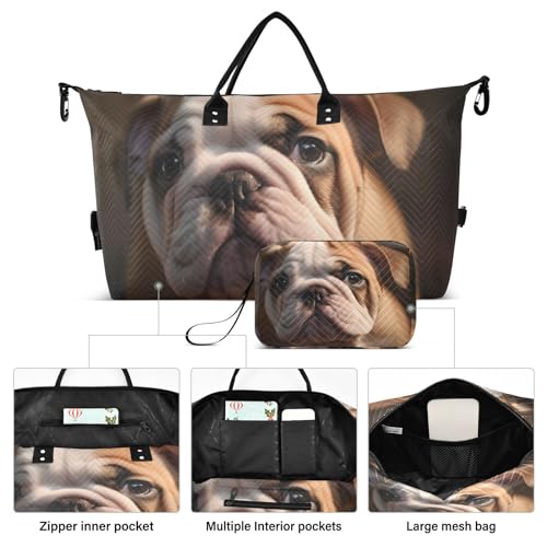 Large Travel Duffel Bag, Close Up Bulldog Sports Tote Gym Bag, Shoulder Weekender Overnight Bag for Women Men, Carry On Luggage with Toiletry Bags2