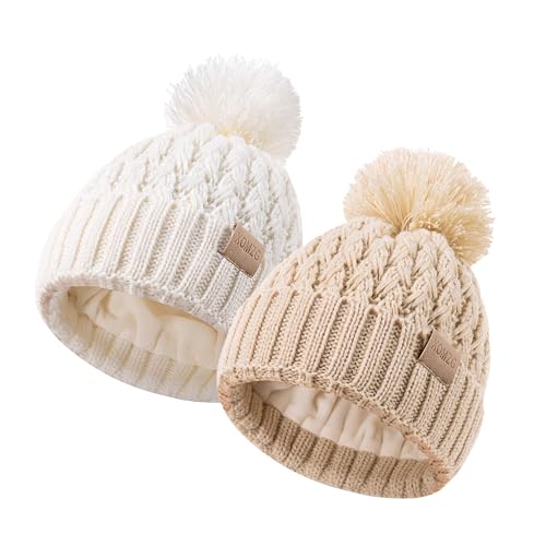 XOMZG Baby Beanie Hats with 2-Pack, Warm Winter Hats for Toddler Girls, 0-36 Months
