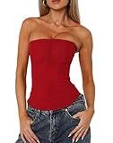 UAURORAO Women Mesh Christmas Corset Top Strapless Back Zip Up Boned Bustier Tops Going Out Bodyshaper Tube Bandeau Tops(Santa Red,Medium)