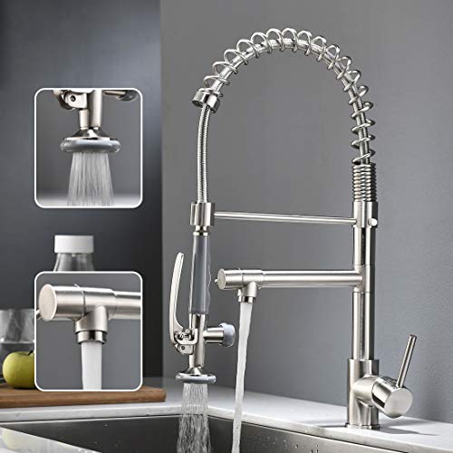Preisvergleich Produktbild WANMAI Ausziehbrause Küchenarmatur, Edelstahl, Einhebel-Spültischarmatur mit ausziehbarer Sprühflasche, gewerbliche Wasserhähne, gebürstetes Nickel