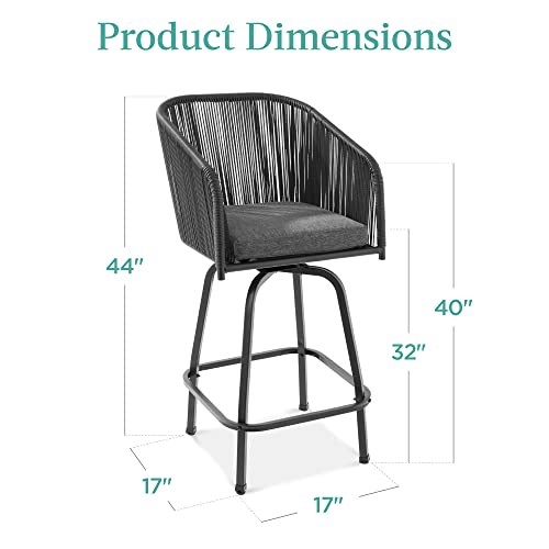 Best Choice Products Set Of 2 Woven Wicker Swivel Bar Stools, Patio Bar Height Chair For Backyard, Pool, Garden, Deck W/ 360 Rotation, 250Lb Capacity - Black/Gray #TOP6