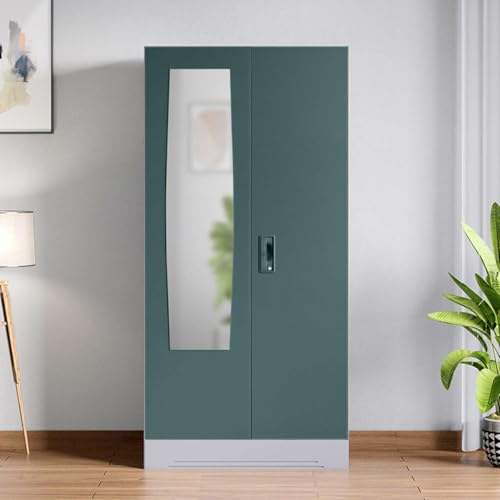 Image of GODREJ INTERIO Almirah Slimline 2-Door Steel Almirah, Cupboard for Clothes (Textured Sea Pine), 1-Year Warranty, 1 Locker, 4 Shelves and Leaf Design Mirror