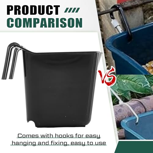 Image of Marsui 4 Pack 15 Quart Horse Feeders for Stall Hook Over Hanging Fence Hay Feeder Mountable Livestock Plastic Feed Bucket for Farm Stalls Pasture, Stable to Feed Horses Sheep Cattle Cows Etc(Black)