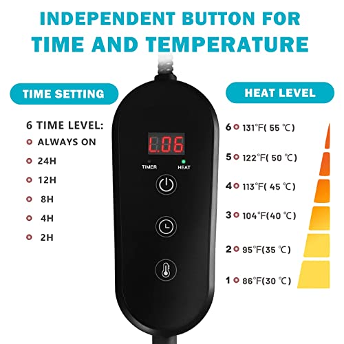 Lesotc 2023 Extreme Weather Outdoor Pet Heating Pad With Timer,Safety Cat Dog Heating Pad,Waterproof Heated Animal Bed Mat,Adjustable Warming Mat With 6 Levels Temp& 4 Timers Auto Off Chew Resistant Cord thumb #1