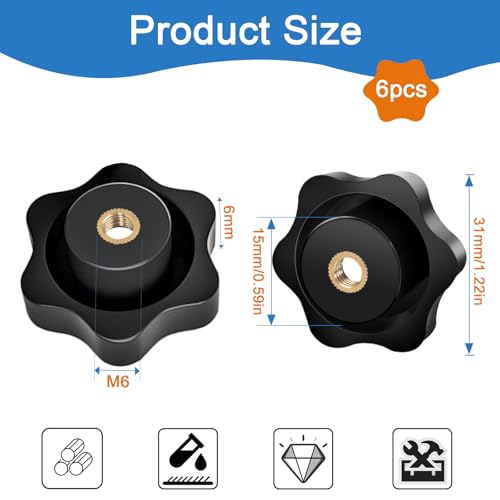 MAJOYLIFE 6 Stück Sterngriffmutter M6,Rändelmutter Äußerer Durchmesser 32mm,Flügelmuttern für Die Mechanische Industrie,Möbel,Werkzeugmaschinen,Elektronische Geräte,Fitnessgeräte