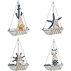 Set of 4 Mini Wooden Sailboat Models for Beach Nautical Home Decor, Miniature Boat Decorations