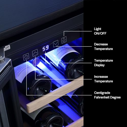 Image of Empava Dual Zone Wine Cooler and Beverage Refrigerator, Freestanding or Under Counter Fridge with Glass Door and LED Light, 78 Cans and 20 Bottles Capacity