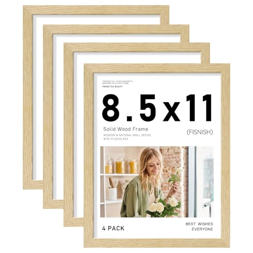 Image of 8.5x11 Picture Frame Set of 4, Natural Solid Wood Frames