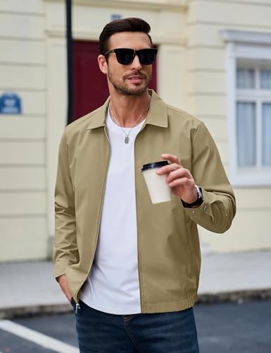 Image of MAGCOMSEN Men's Lightweight Jackets Full Zip Up Laydown Collar Jacket Light Work Windbreaker with Zip Pockets