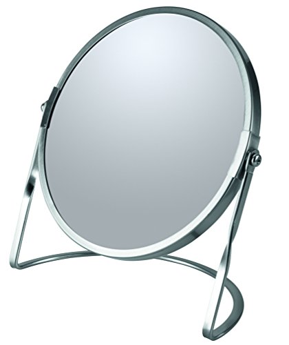 Spirella Collection Akira Standing Mirror for Vanity or Bathroom 18.4 x 10.5 x 18.4 (Reversible: 100% and x5 Magnification), Steel, Matt Chrome