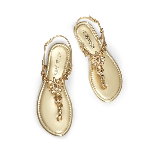 Image of DREAM PAIRS Women's Rhinestone Flat Sandals | Thong Sparkle Dressy Comfortable Adjustable Ankle Strap Sandals for Summer Beach Vacations Wedding Holiday Party
