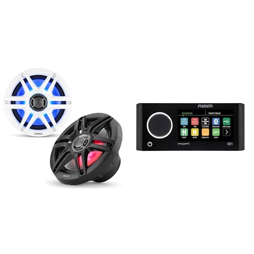 Fusion MS-RA770 Apollo Source Unit w/Clarion CMS-651RGB-SWB 6.5-inch Coaxial Marine Speakers with Built-in RGB Illumination (Includes White & Black Sport Grilles)