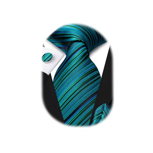 Hi-Tie Men Ties Sets Silk Stripe Paisley Necktie Pocket Square Cufflinks for Business Wedding