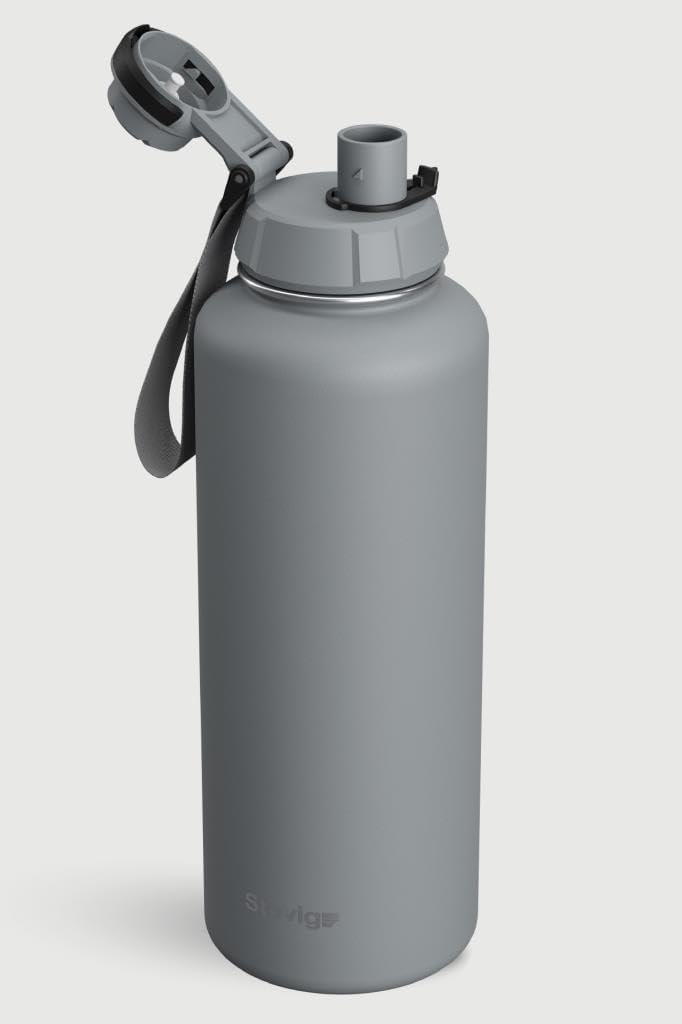 1 Hand Slide Lock Leak-proof | 50 oz | Insulated Vacuum Flask Stainless Steel Sport Water Bottle - Gray ST-253