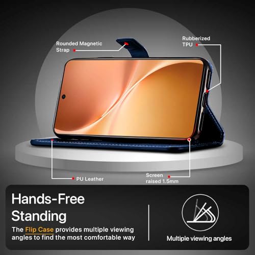 Image of WOW IMAGINE Shock Proof Flip Cover Back Case Cover for Vivo V60 5G | V60e 5G | Vivo T4 Pro 5G (Flexible | Leather Finish | Card Pockets Wallet & Stand | Blue)