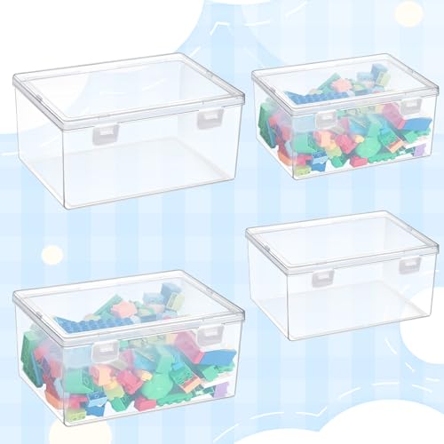 TANEMUDO 20 Pcs Plastic Playroom Storage Organizer Box Stackable Bins with Lids,Clear Storage Containers for Holds Small Toys, Building Blocks, Puzzles (7.09 x 5.2 x 3.43 Inch,5.6 x 4.1 x 2.4 Inch) - Image 3