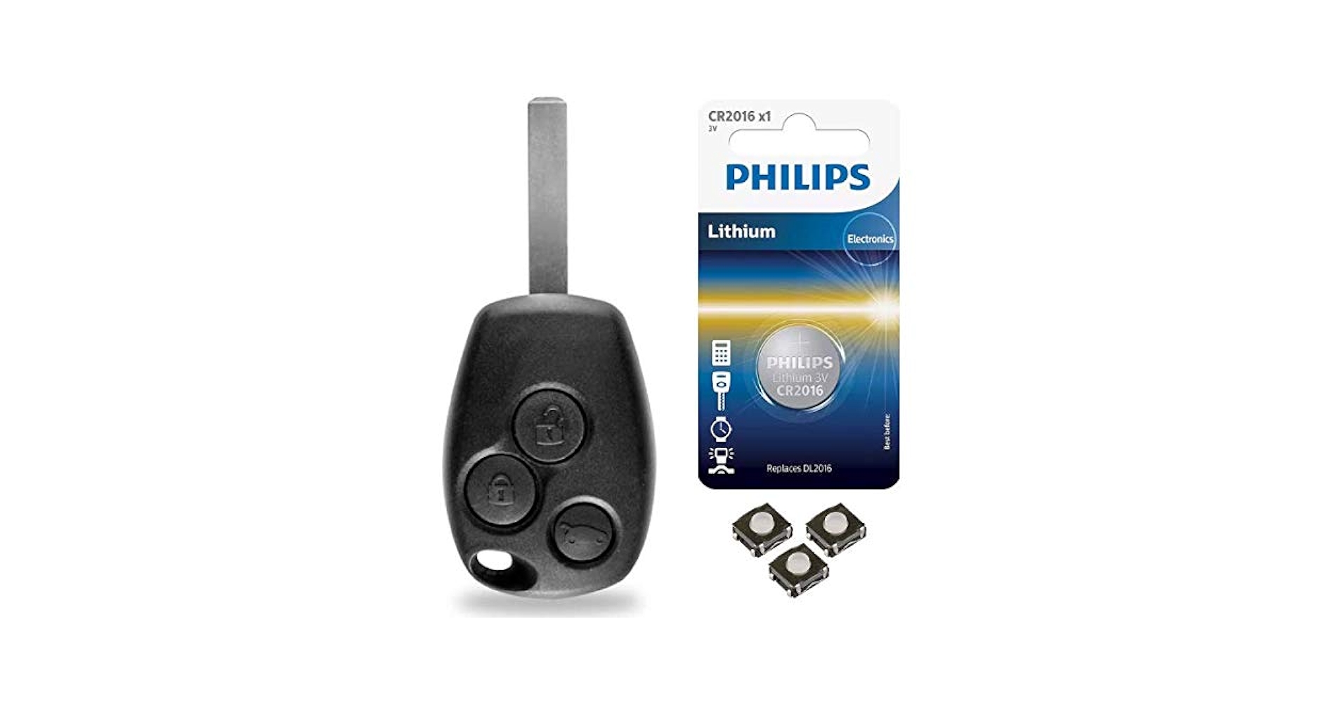 Coque Clé Télécommande ANGOFIZ Pour Dacia Duster, Sandero, Logan - Avec Pile Et Boutons